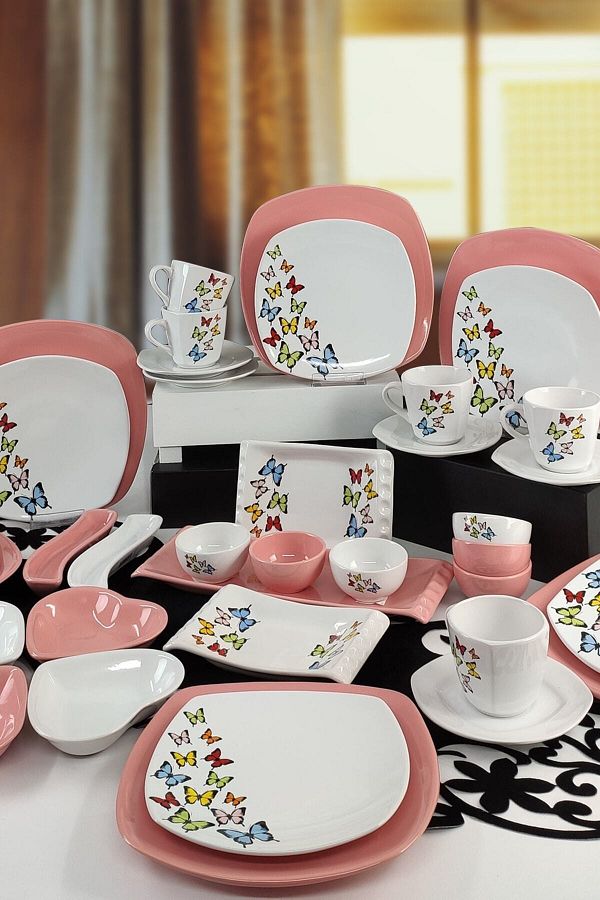 Pembe 39 Parça 6 Kişilik Kahvaltı Takımı_1