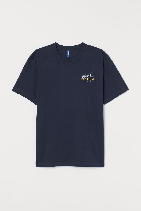 Tropical Paraise Miami T-shirt Koyu Mavi Unisex Rahat Kısakollu