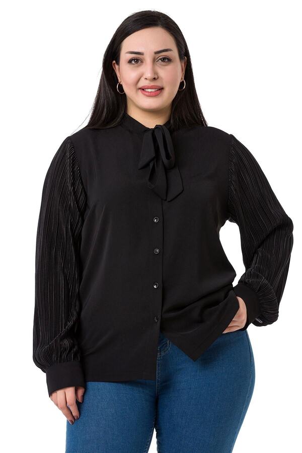 Collar Tie-detail Sleeves Kraşlı Shirt — Black