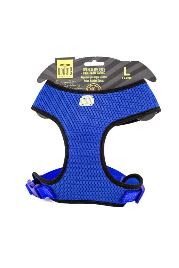 Doggie Havalı Dokumadan El Yapımı Küçük Irk Köpek Göğüs Tasması L-2x45-55cm - Royal Blue Feniks Cat and Dog