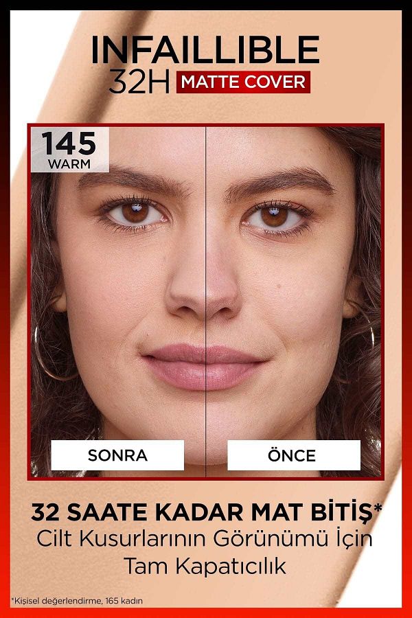 Infaillible 32h Matte Cover Yüksek Kapatıcı Fondöten - 145 Sıcak Alt Ton_6