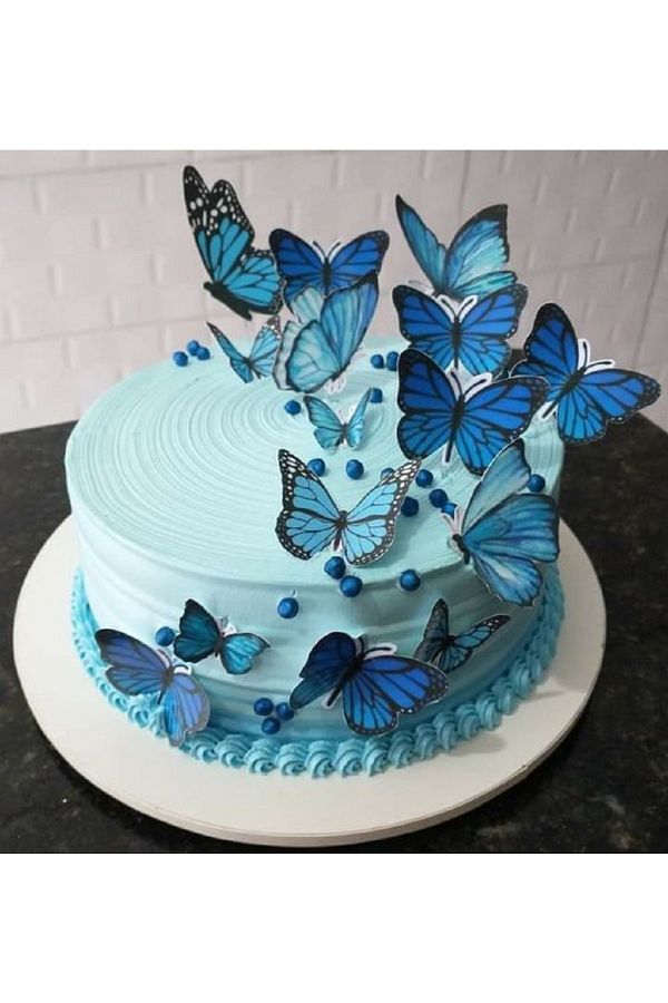 Pasta Üzeri Süs Kelebek Süsler Pasta Süslemesi Pasta Yapımı Dekor Süsü Butterfly Mavi