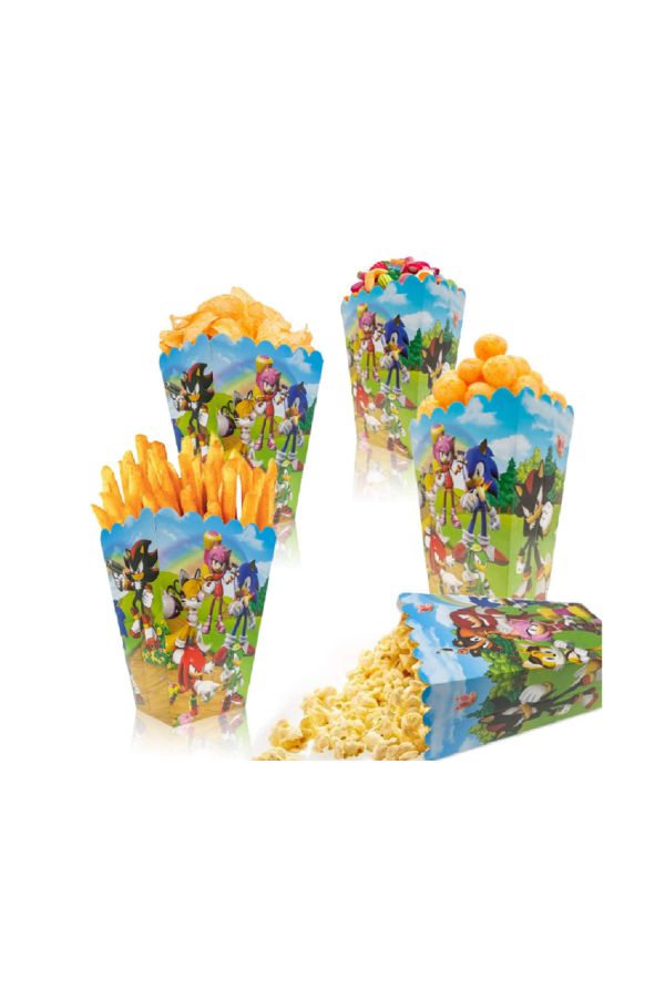 Sonic Temalı Doğum Günü Süsü Cips Kutusu Sonic Mısır Kutusu Popcorn Box 8'li