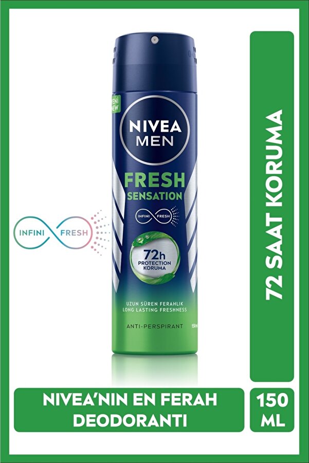Men Fresh Sensation Sprey Deodorant 150 Ml,72 Saat Anti-perspirant Koruma,uzun Süren Ferahlık