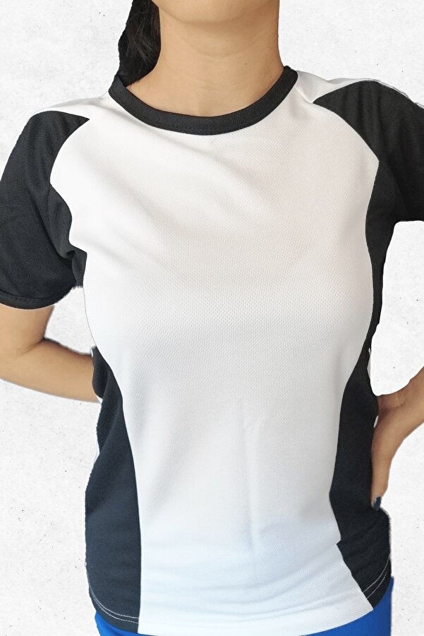 Kadın Beyaz Yanları Siyah Büyük Beden T-Shirt Moda Palace