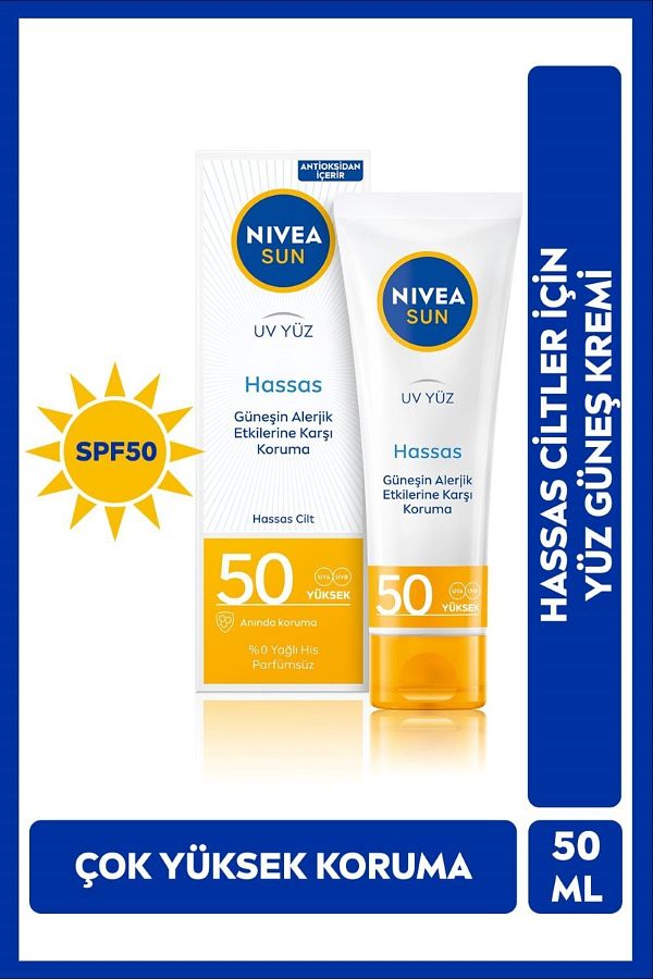 Sun Spf50 Hassas Yatıştıran Nemlendirici Yüz Güneş Kremi 50 Ml, Çok Yüksek Güneş KoruyuCU