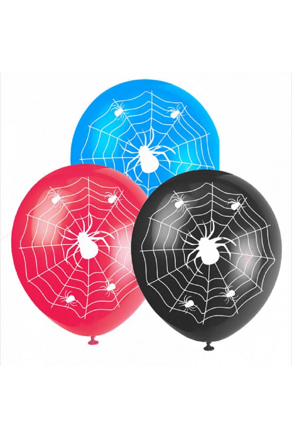 Spiderman Ağ Desenli Örümcek Adam Doğum Günü Balonları Örümcek Ağı Baskılı Balon 18 Adet