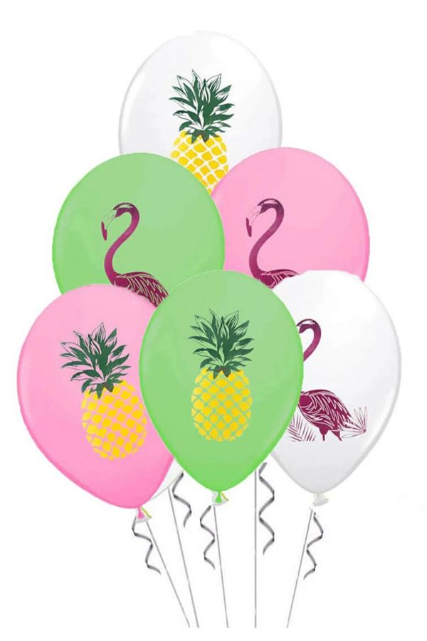 Flamingo Desenli Flamingo Temalı Doğum Günü Balonları Ananas Flamingo Baskılı Balon 25adet