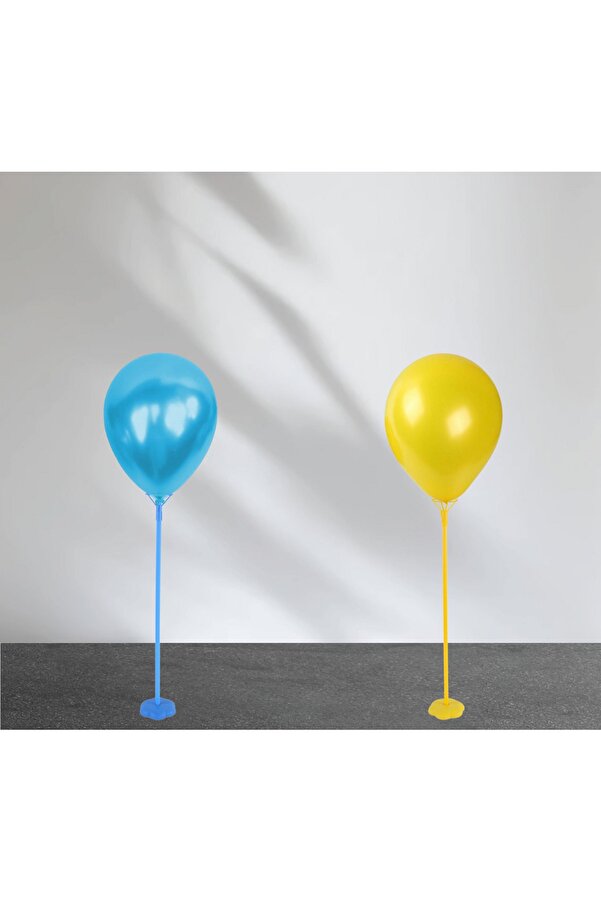 Tek Ayaklı Renkli Balon Standı Yer Standı 2'li Balon Standı Balon Sarı Mavi