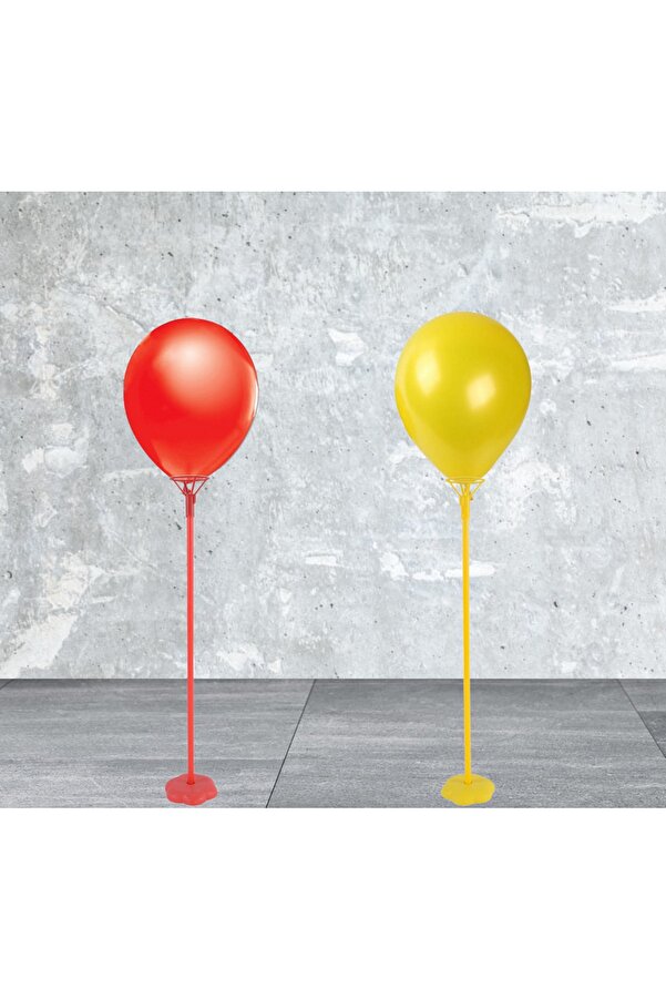 Tek Ayaklı Renkli Balon Standı Yer Standı 2'li Balon Standı Balon Hediyeli Sarı Kırmızı