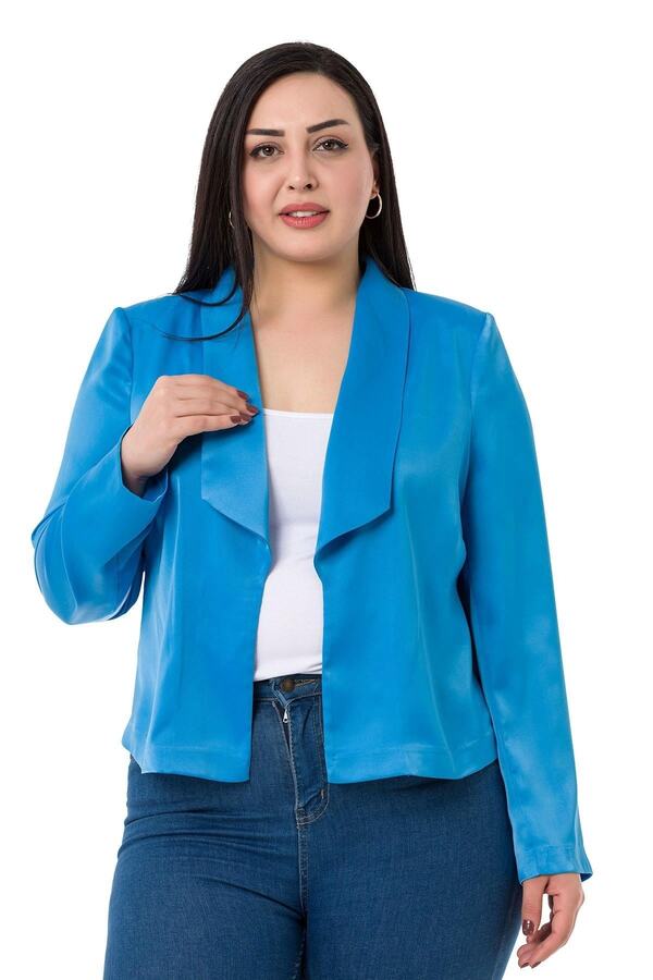 Shawl Collar Unlined Short Satin Jacket &mdash; Turquoise