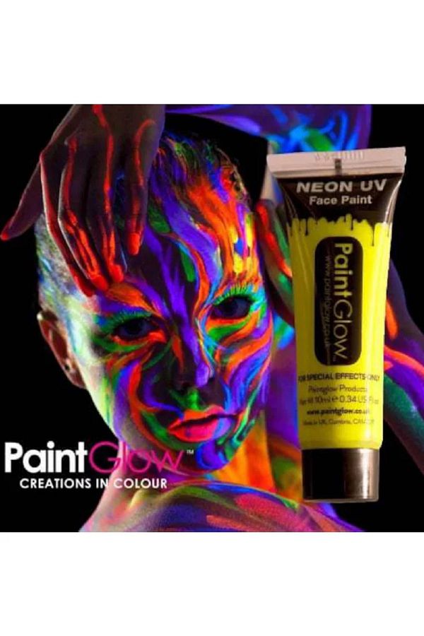 Glow In The Dark Fosforlu Neonlu Glow Party Parlayan Yüz Vücut Boyası Body Paint Sarı Renk