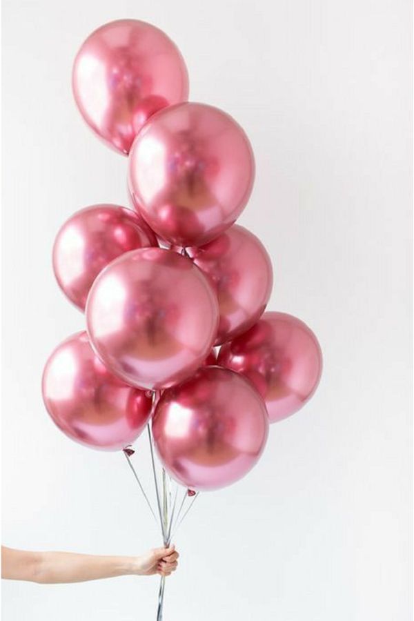 Krom Balon Doğum Günü Ve Parti Malzemeleri 12 Inç Mirror Baloons Pink Colour Pembe 7 Adet