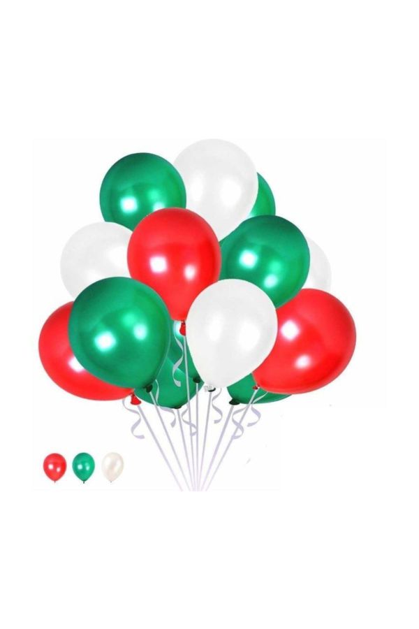 10 Kırmızı 10 Mint Yeşili 10 Beyaz Konsept Balonlar Metalik Parlak 30-35 cm