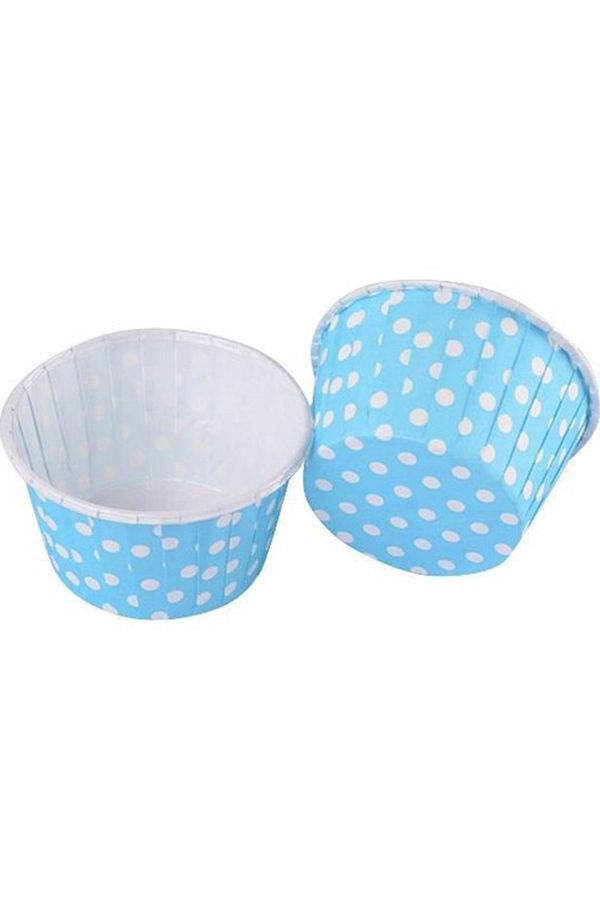 25 Adet Mavi Puantiyeli Muffin Kek Kalıbı, Kağıt Kapsül Süs Parti Dolabı