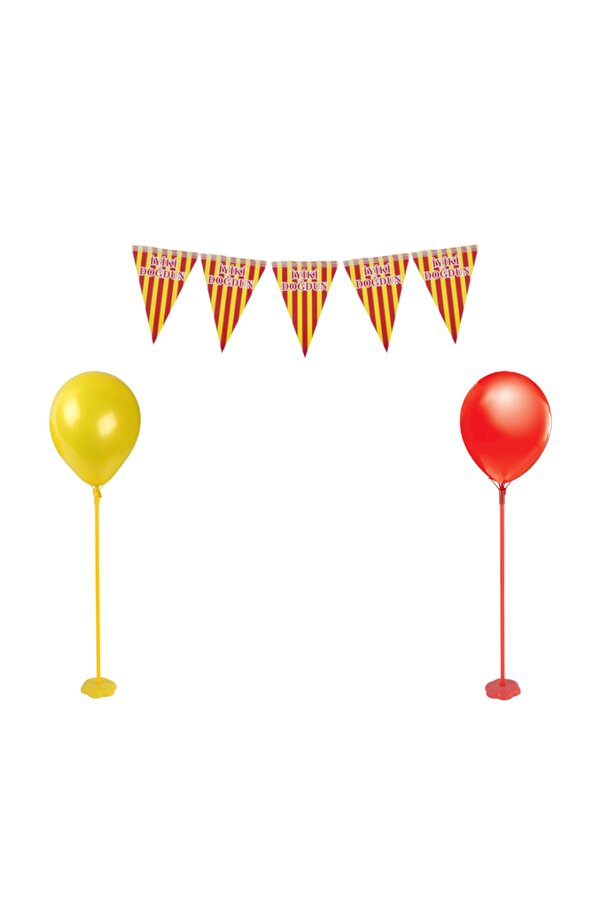 Tek Ayaklı Sarı Kırmızı Balon Standı Galatasaray Balon Stant Ve Iyi Ki Doğdun Flama
