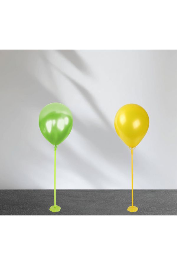 Tek Ayaklı Renkli Balon Standı Yer Standı 2'li Balon Standı Balon Hediyeli Sarı Ve Yeşil