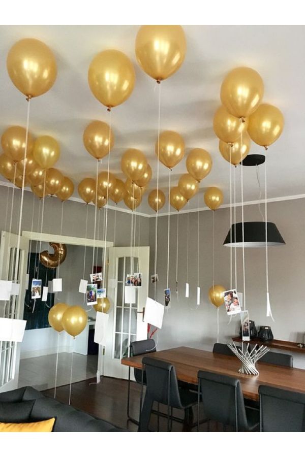 Söz Nişan Süsleme Doğum Günü Süsleri Uçan Balon Görünümlü Tavana Yapışan Balon Seti Gold