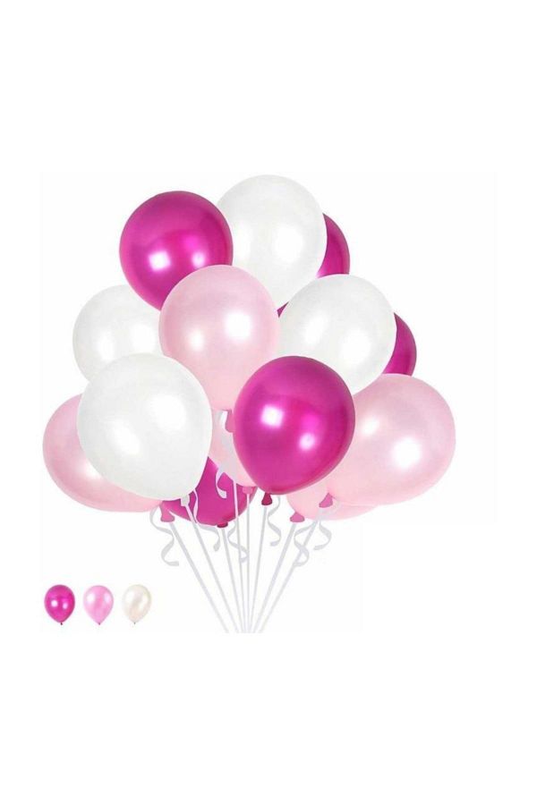 10 Pembe 10 Fuşya 10 Beyaz Konsept Balon Metalik Parlak Sedefli Balon 30-35 Cm
