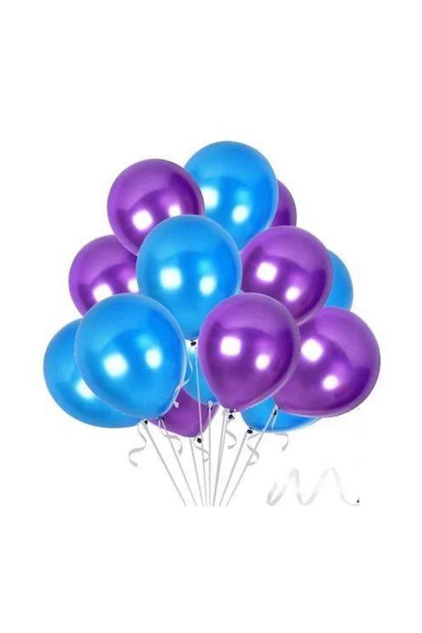 15 Koyu Mavi 15 Mor Konsept Balonlar Metalik Parlak 30-35 Cm Helyum Ve Normal Hava Uyumlu