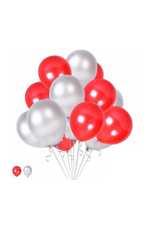 15 Kırmızı 15 Gümüş Konsept Balonlar Metalik Parlak 30-35 cm Helyum Ve Normal Hava Uyumlu
