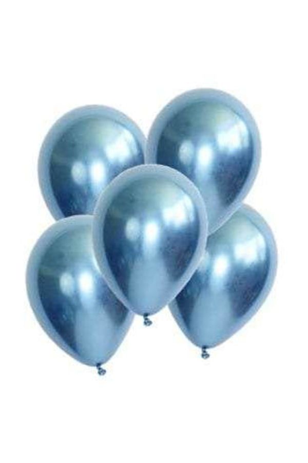 5 Ad 1.Kalite Mavi Renkli Parlak Krom Metalik Aynalı Balon