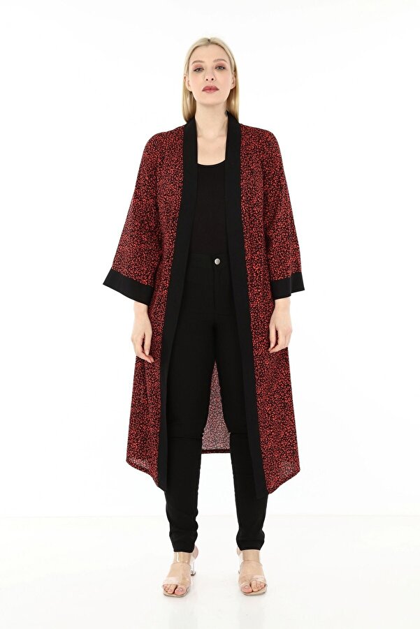 Shawl Collar Belted Side-slit Long Kimono — Black