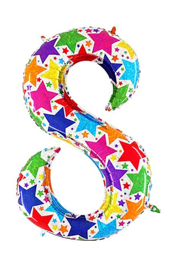 8 Rakam Folyo Balon  Yıldız Desenli 100 cm. Parti Dolabı
