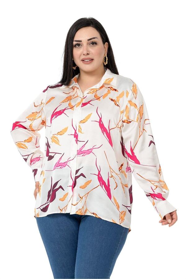 Leaf-print Satin Shirt — Orange