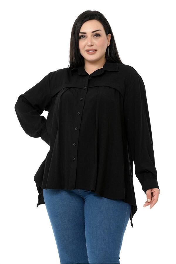 Chest Detail Sleeve Opening & Back Pleated Shirt — Black