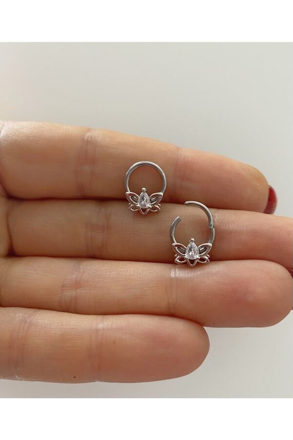 cerrahi çelik lotus figürlü daith kıkırdak septum helix kulak memesi uyumlu halka piercing