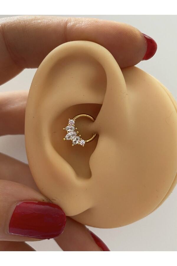 cerrahi çelik ZİRKON TAŞLI daith kıkırdak septum helix kulak memesi uyumlu halka piercing