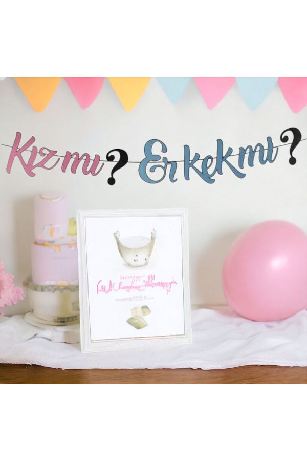 İpli İtalik Kız mı Erkek mi Yazılı Cinsiyet Partisi Cinsiyet Öğrenme Kaligrafi Banner