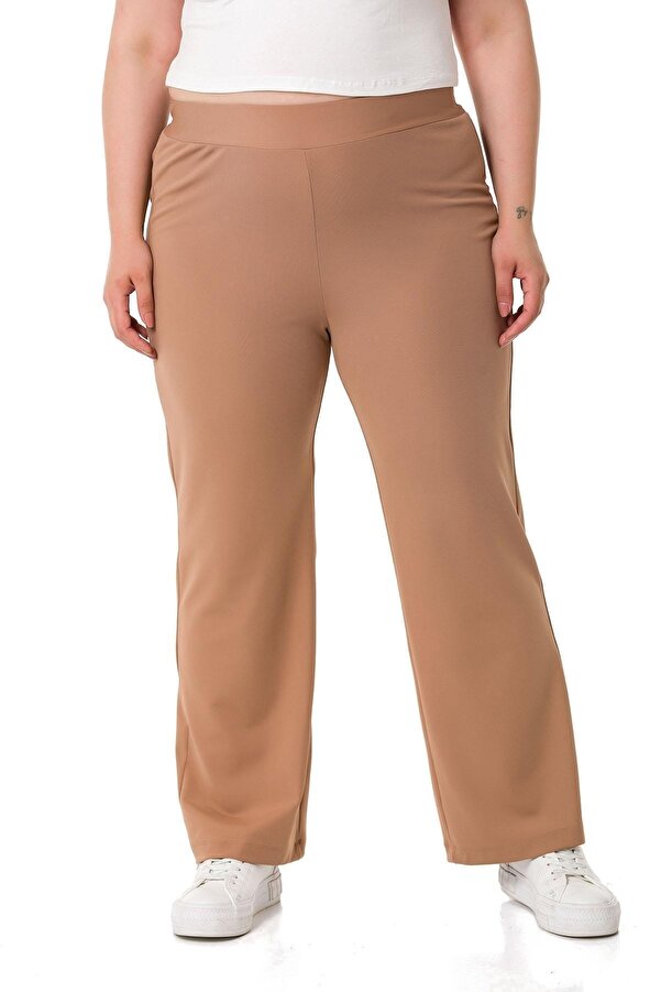 Elastic-waist Straight-leg Scuba Trousers — Mink