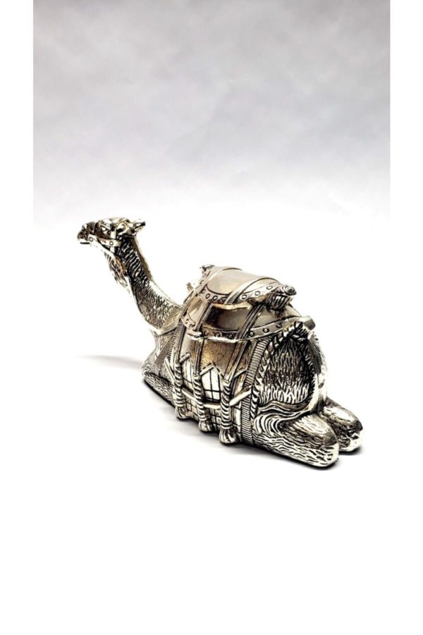 Dekoratif Deve Tasarım Metal Gümüş Mücevher Kutusu Biblo + Hediye