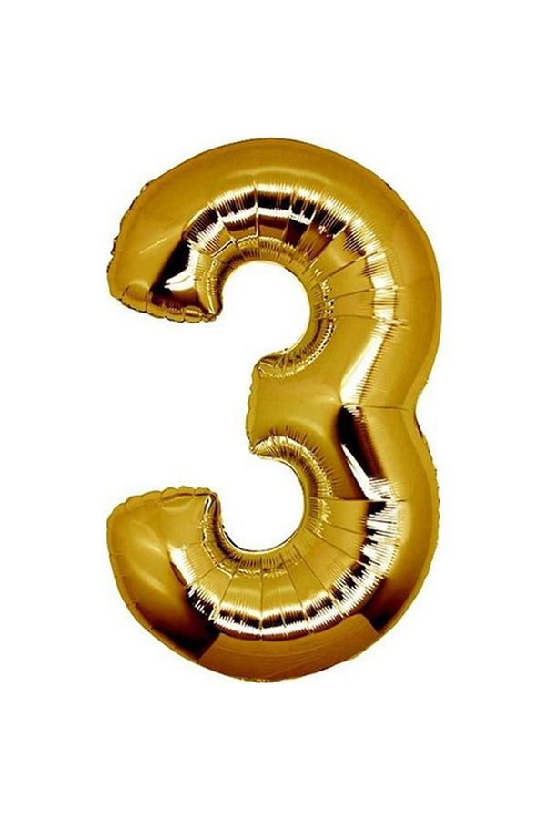 Gold, Altın Rengi 3 Rakam Folyo Balon 100 Cm