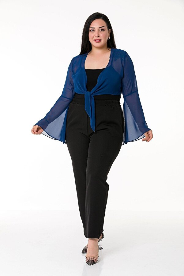 Flared Sleeve Front Tie-detail Chiffon Bolero &mdash; Navy