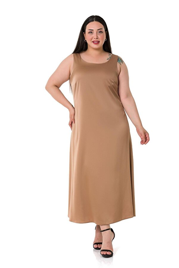 U-neck Satin Long Dress — Mink