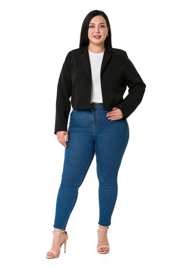 Decorative with Pockets Padded-shoulder Unlined Short Jacket — Black