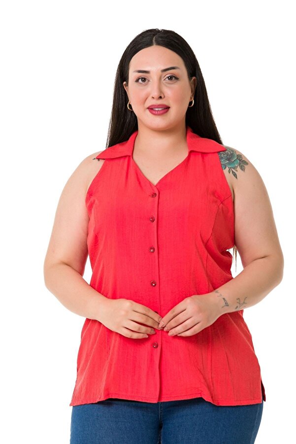 Halter Neck Sleeveless Shirt — Coral