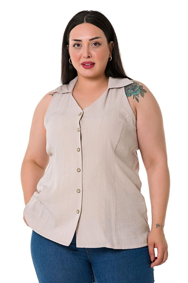 Halter Neck Sleeveless Shirt — Stone