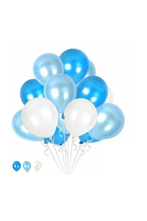10 Mavi 10 Koyu Mavi 10 Beyaz Konsept Balonlar Metalik Parlak 30-35 Cm