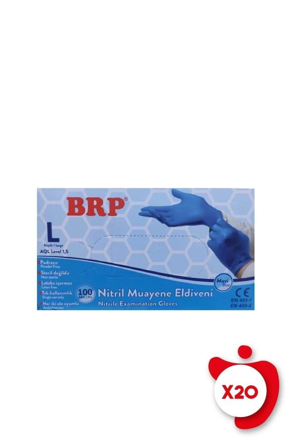 BRP Nitril Pudrasız Muayene Eldiveni L- Koli 20'li Paket
