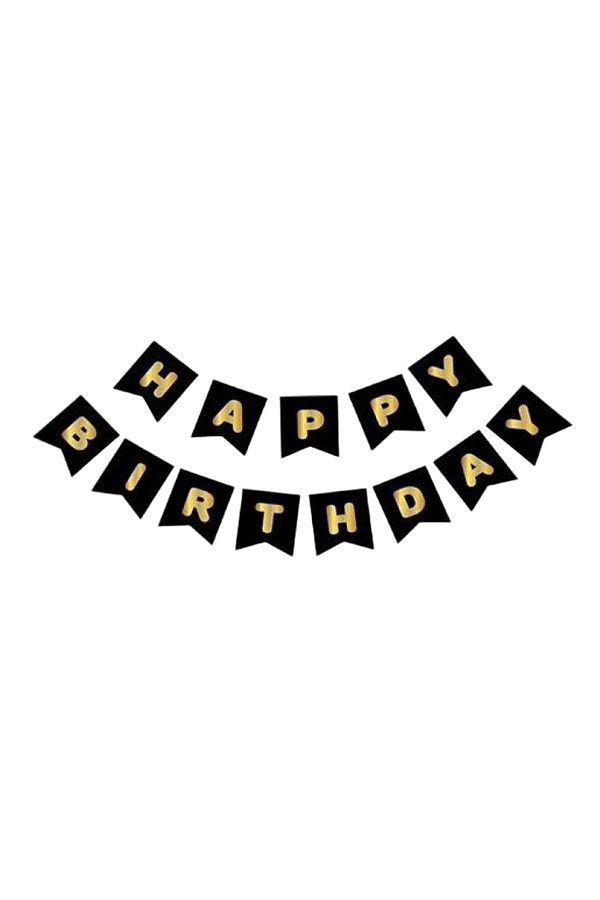 Happy Birthday Siyah Üzeri Gold Doğum Günü Yazısı Banner