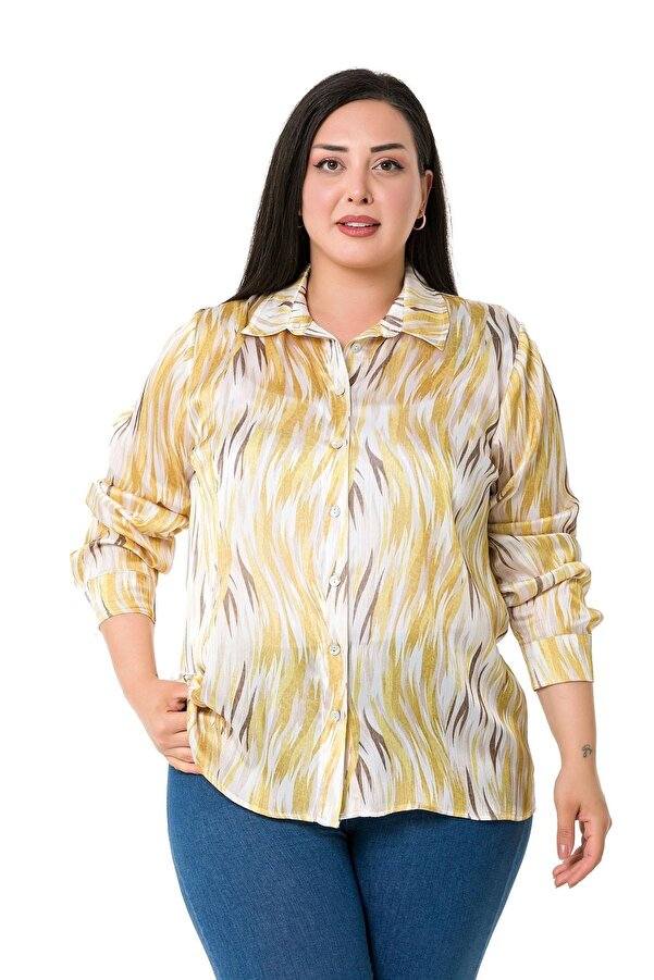Tiered-ruffle Satin Shirt — Mustard