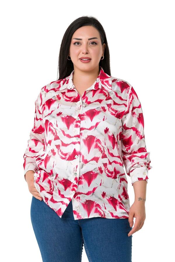 Tiered-ruffle Satin Shirt — Red