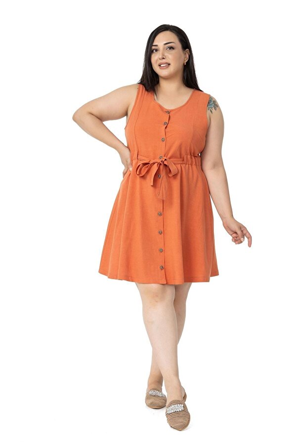 Waist Drawstring Sleeveless Dress — Cinnamon