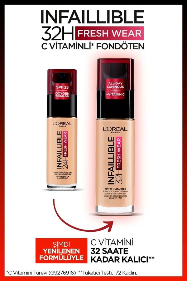L'Oréal Paris Infaillible 32H Fresh Wear C Vitaminli Fondöten - 125 Natural Beige_2