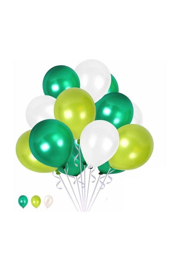 10 Mint Yeşili 10 Açık Yeşil 10 Beyaz Konsept Balonlar Metalik Parlak 30-35 Cm