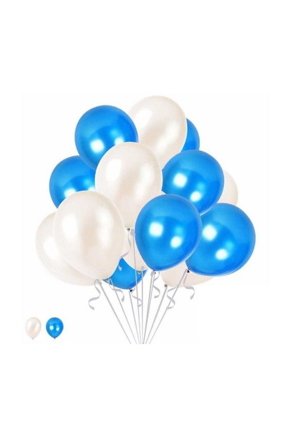 15 Beyaz 15 Koyu Mavi Konsept Balonlar Metalik Parlak 30-35 cm